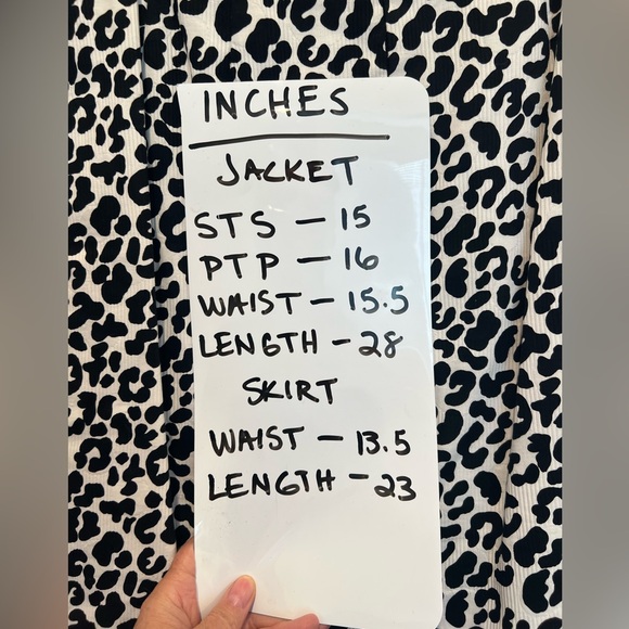 VTG 80s 2 Piece Suit Blazer Jacket Skirt Black White Leopard Print Sequin Trim 6 - Picture 13 of 13